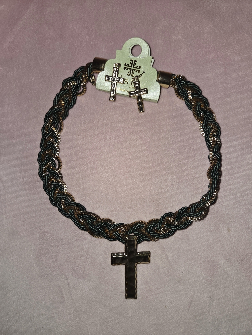 Braided Black & Gold Cross Necklace Set